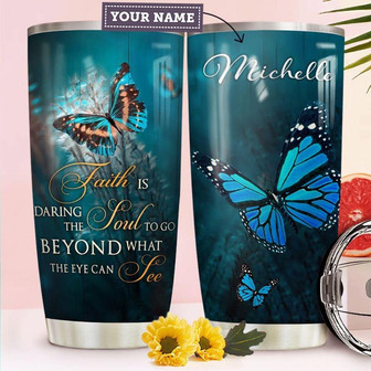 Faith Butterfly Personalized Stainless Steel Tumbler 20Oz - Thegiftio UK
