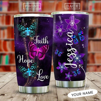 Faith Hope Love Butterfly Personalized Stainless Steel Tumbler 20Oz - Thegiftio UK