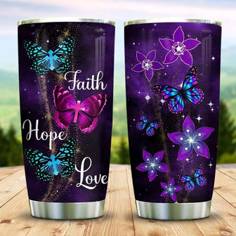 Faith Hope Love Butterfly Stainless Steel Tumbler 20Oz - Thegiftio UK