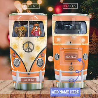 Flower Child And Elephant In Orange Hippie Van Personalized Stainless Steel Tumbler 20Oz - Thegiftio