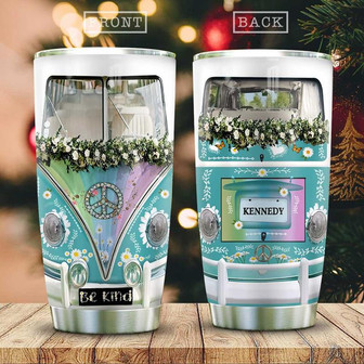 Flower Hippie Van Personalized Stainless Steel Tumbler 20Oz - Thegiftio UK