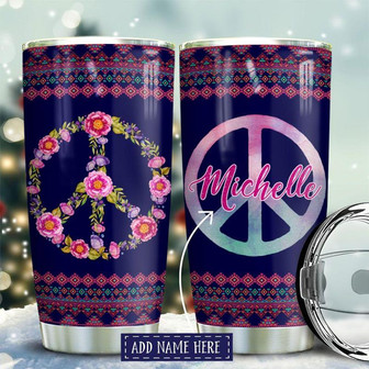 Hippie Flower Peace Tumbler Personalized Stainless Steel Tumbler 20Oz - Thegiftio UK