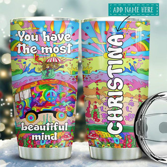 Hippie Rainbow Personalized Stainless Steel Tumbler 20Oz - Thegiftio UK