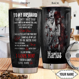 To Husband Skull Personalized Stainless Steel Tumbler 20Oz - Thegiftio