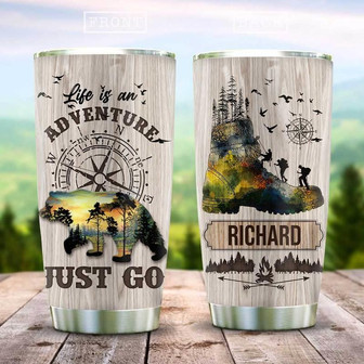 Life Is An Adventure Bear Hiking Personalized Stainless Steel Tumbler 20Oz - Thegiftio