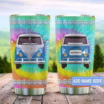 Metal Style Hippie Van Personalized Stainless Steel Tumbler 20Oz - Thegiftio