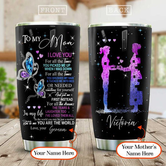 My Mom My World Butterfly Personalized Stainless Steel Tumbler 20Oz - Thegiftio UK