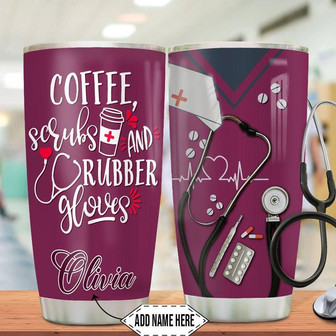 Nurse Scrubs Coffee Burgundy Personalized Stainless Steel Tumbler 20Oz - Thegiftio UK