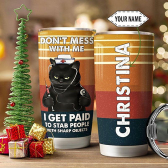Nurse Vintage Black Cat Personalized Stainless Steel Tumbler 20Oz - Thegiftio