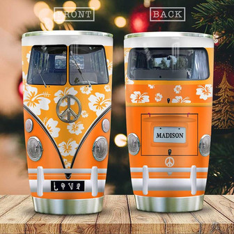 Orange Hibiscus Hippie Van Personalized Stainless Steel Tumbler 20Oz - Thegiftio UK