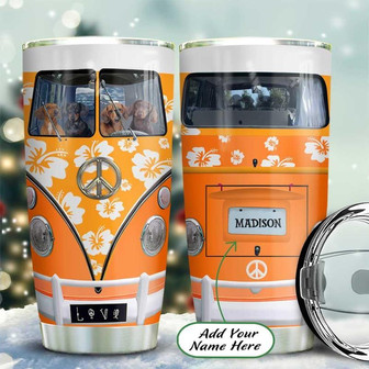 Orange Hibiscus Hippie Van Personalized Stainless Steel Tumbler 20Oz - Thegiftio UK