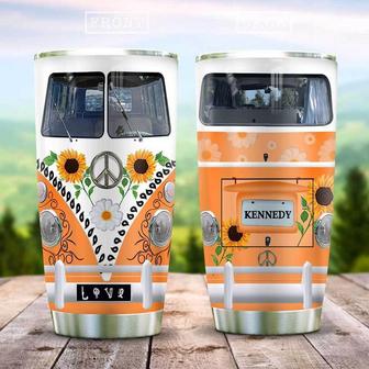 Orange Hippie Van Personalized Stainless Steel Tumbler 20Oz - Thegiftio UK