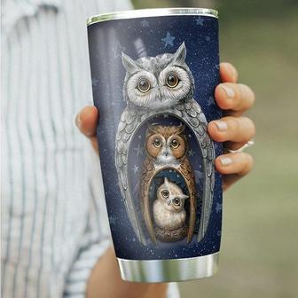 Owl Family In The Night Sky Stainless Steel Tumbler, Owl Lovers Stainless Steel Tumbler 20Oz - Thegiftio UK