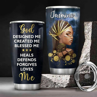Personalized Black Women Faith God Loves Me Stainless Steel Tumbler 20Oz - Thegiftio