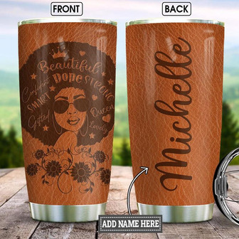 Personalized Black Women Leather Style Stainless Steel Tumbler 20Oz - Thegiftio