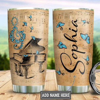 Personalized Blue Butterfly Piano Stainless Steel Tumbler 20Oz - Thegiftio UK
