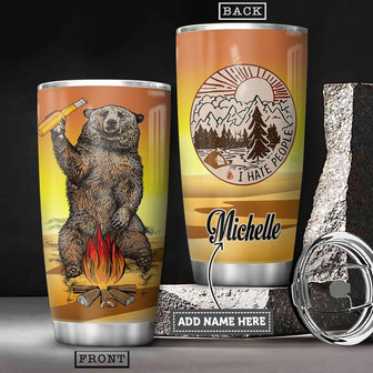 Personalized Camping Bear Beer Stainless Steel Tumbler 20Oz - Thegiftio UK
