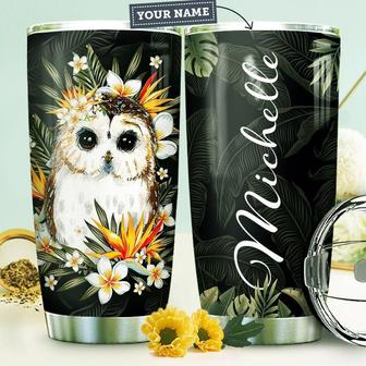 Personalized Cute Owl And Flowers Stainless Steel Tumbler, Custom Owl Lovers Stainless Steel Tumbler 20Oz - Thegiftio UK