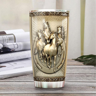 Personalized Horses And Horseshoe Stainless Steel Tumbler, Custom Horse Lovers Stainless Steel Tumbler 20Oz - Thegiftio UK