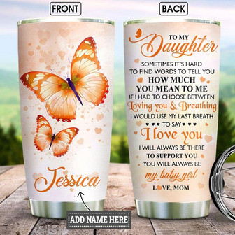 Personalized Orange Butterfly Mom To Daughter Stainless Steel Tumbler 20Oz - Thegiftio UK