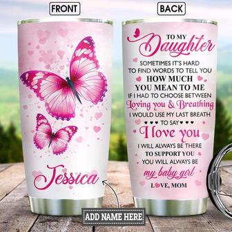 Personalized Pink Butterfly Mom To Daughter Stainless Steel Tumbler 20Oz - Thegiftio UK