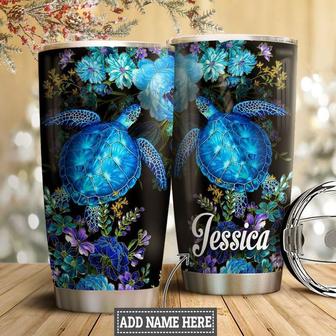 Personalized Sea Turtle And Flowers Stainless Steel Tumbler, Custom Sea Turtle Lovers Stainless Steel Tumbler 20Oz - Thegiftio UK
