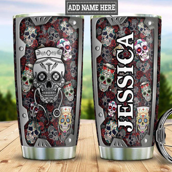 Personalized Skull Nurse Stainless Steel Tumbler 20Oz - Thegiftio