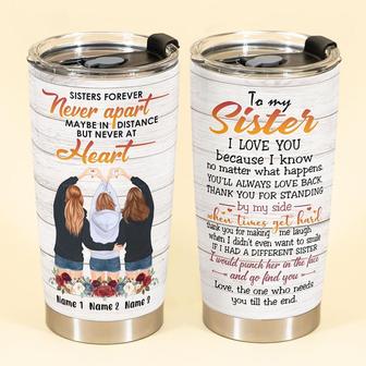 Personalized Stainless Steel Tumbler Birthday Gift For Sisters – Sisters Forever Never Apart – Hand Heart 20Oz - Thegiftio UK