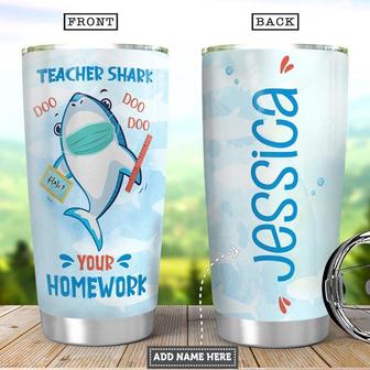 Personalized Teacher Shark-Your Homework Stainless Steel Tumbler 20Oz - Thegiftio UK