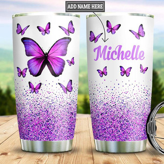 Personalized Violet Butterfly Stainless Steel Tumbler 20Oz - Thegiftio UK