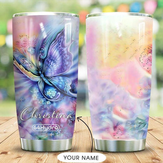 Rainbow Butterfly Personalized Stainless Steel Tumbler 20Oz - Thegiftio UK