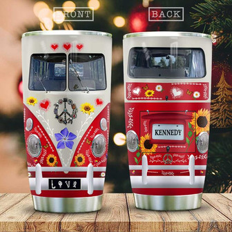 Red Hippie Van Personalized Stainless Steel Tumbler 20Oz - Thegiftio