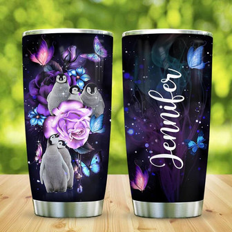 Rose Butterfly Baby Penguin Personalized Stainless Steel Tumbler 20Oz - Thegiftio