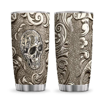 Skull Bronze Style Stainless Steel Tumbler, Skull Lovers Stainless Steel Tumbler 20Oz - Thegiftio
