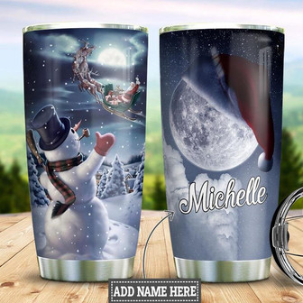 Snowman Moon Christmas Personalized Stainless Steel Tumbler 20Oz - Thegiftio