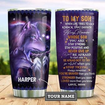 To My Son Native Wolves Personalized Stainless Steel Tumbler 20Oz - Thegiftio UK