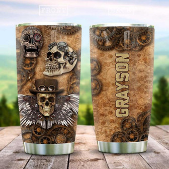 Steampunk Skull Personalized Stainless Steel Tumbler 20Oz - Thegiftio