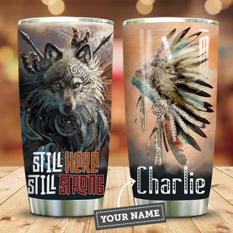 Strong Native Wolf Personalized Stainless Steel Tumbler 20Oz - Thegiftio