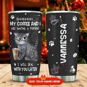 Tabby Cat With Coffee Personalized Stainless Steel Tumbler 20Oz - Thegiftio