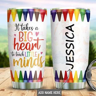 It Takes A Big Heart To Teach Little Minds-Personalized Crayons Teacher Stainless Steel Tumbler 20Oz - Thegiftio UK