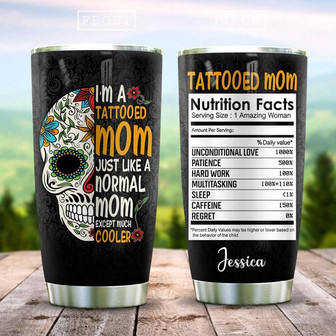 Tattooed Mom Half Skull Personalized Stainless Steel Tumbler 20Oz - Thegiftio