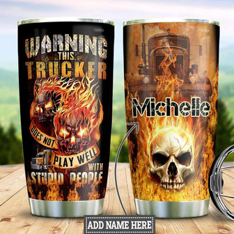 Truck Skull Personalized Stainless Steel Tumbler 20Oz - Thegiftio