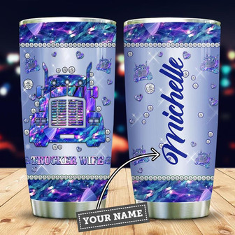 Trucker Wife Blue Metal Style Personalized Stainless Steel Tumbler 20Oz - Thegiftio UK