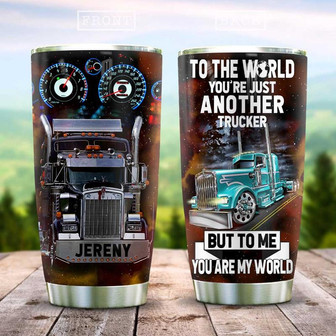 Trucker My World Personalized Stainless Steel Tumbler 20Oz - Thegiftio UK