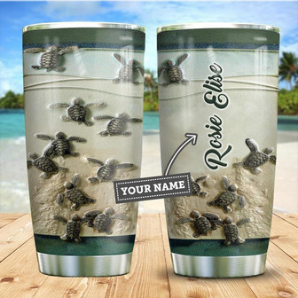 Turtle Go To The Beach Sand Style Personalized Stainless Steel Tumbler 20Oz - Thegiftio UK