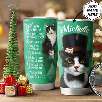 Tuxedo Cat Personalized Stainless Steel Tumbler 20Oz - Thegiftio