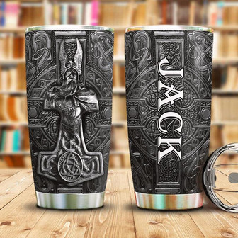 Viking Odin Mjolnir Metal Style Personalized Stainless Steel Tumbler 20Oz - Thegiftio UK