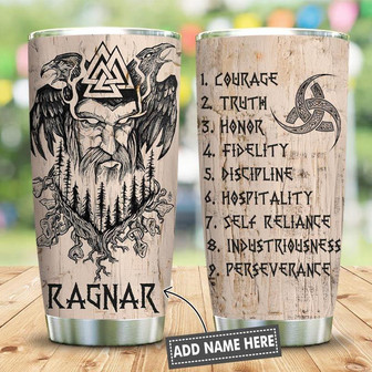 Viking Odin Raven Tattoo Style Personalized Stainless Steel Tumbler 20Oz - Thegiftio UK