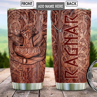 Viking Raven Odin Wood Style Personalized Stainless Steel Tumbler 20Oz - Thegiftio UK
