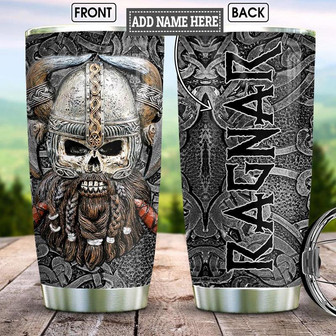 Viking Skull Metal Style Personalized Stainless Steel Tumbler 20Oz - Thegiftio